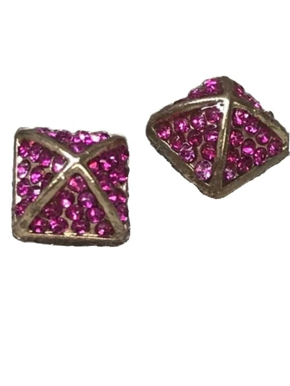 All the Rage Earrings Studs Pink Rhinestone Pave Gold Pyramid New No Tag - Picture 6 of 7